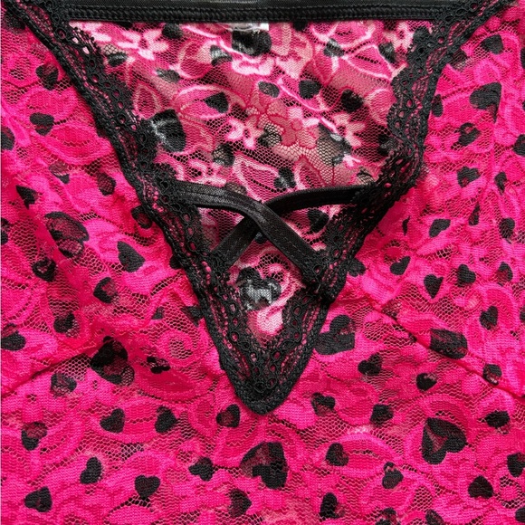 Woman’s Large Pink Heart Lace Sheer Babydoll Slip Night Dress - Picture 4 of 7